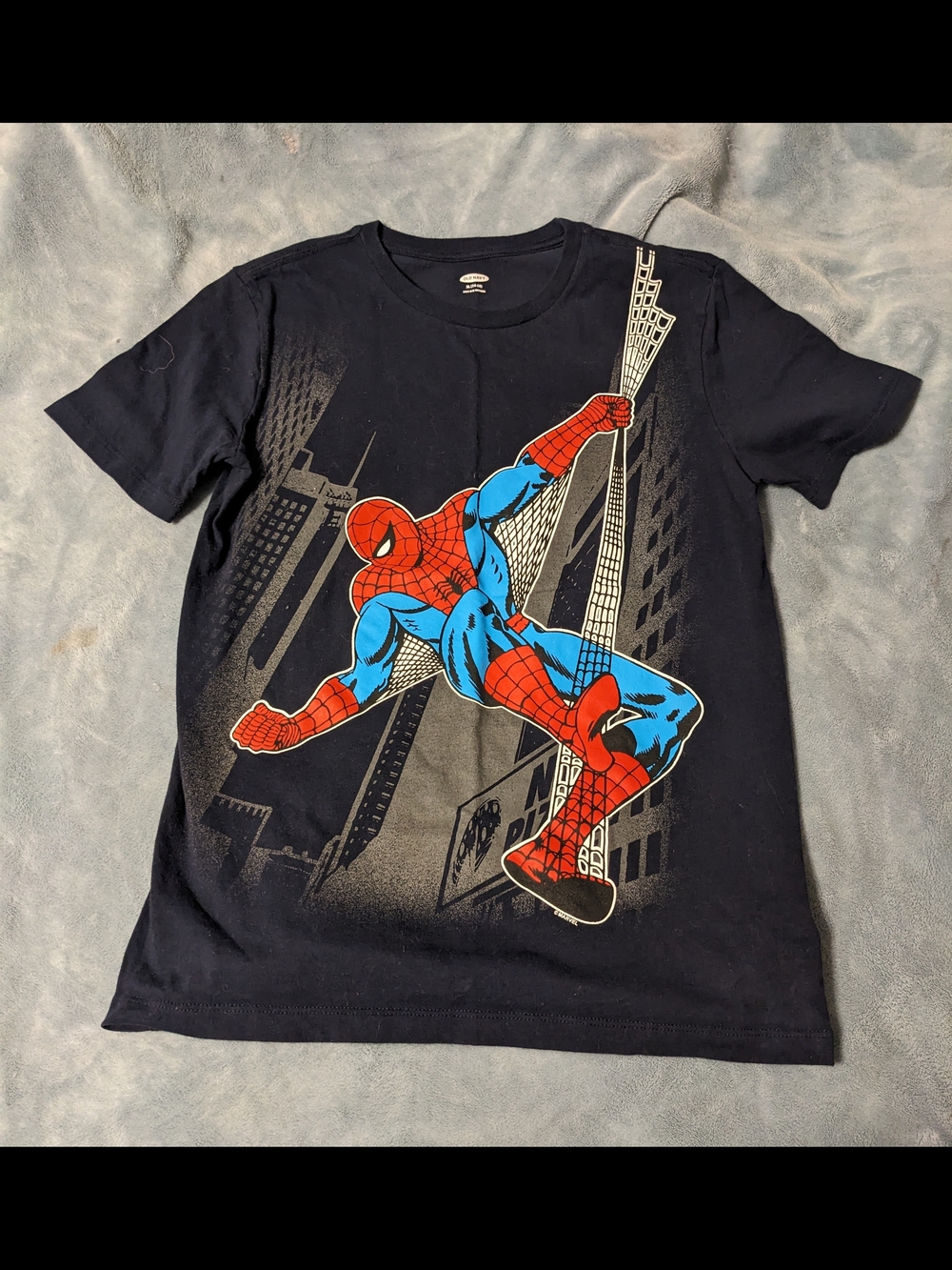 Old Navy Black Spider-Man Graphic Tee with Red and Blue Print